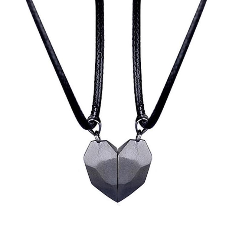 Good Simple Quality Couple Pendant Necklace Electrocardiogram,Magnetic Heart,Pendant Splicing Necklace Valentine's Day Gift