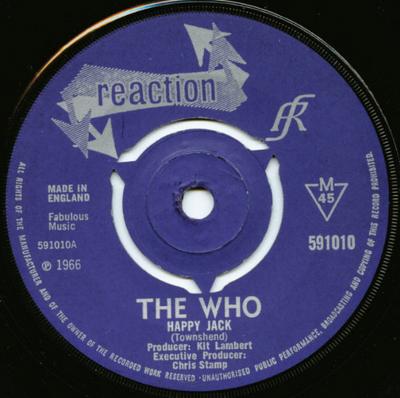 7-дюймовая пластинка WHO - Happy Jack / I've Been Away 591010 Reaction 1966 UK Рок Б/У