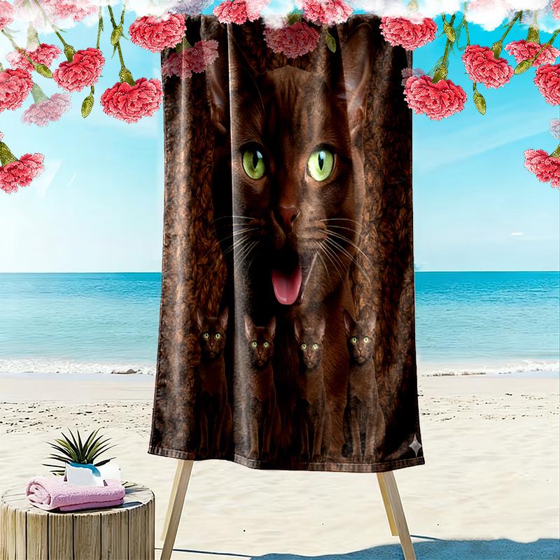 Abysinnia Cat Print Beach Towel, Large Soft Quick Dry Towel for Beach Camping Swimming