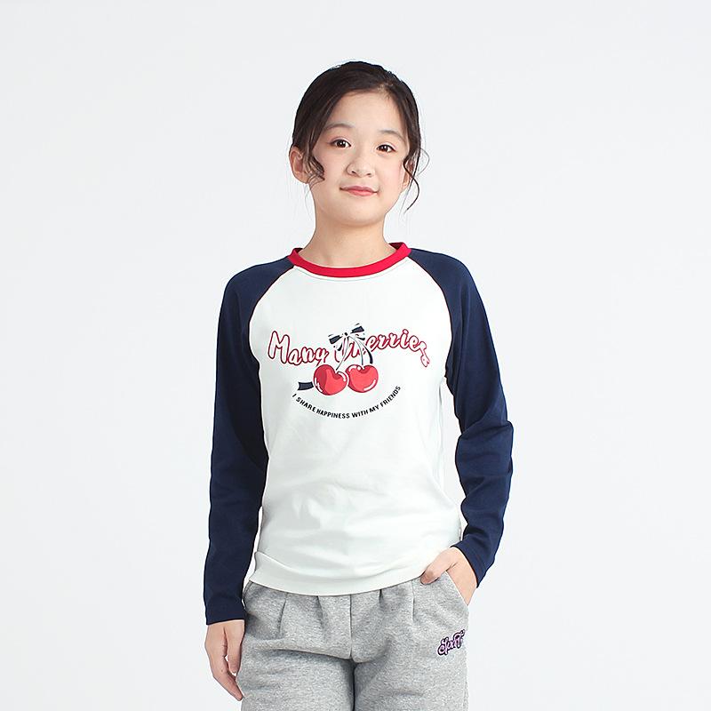 Футболка с длинным рукавом для девочек на весну и осень, хлопковая футболка с круглым вырезом и длинными рукавами, детская футболка