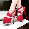 Новые модные женские туфли на очень высоком каблуке с платформой, сексуальные туфли из флока, женские туфли-лодочки, туфли для вечеринок, сандалии с пряжкой 553