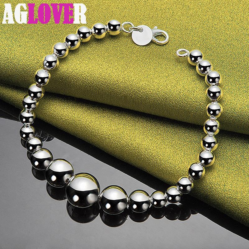 925 Sterling Silver Gradient Size Smooth Ball Bead Chain Bracelet Jewelry