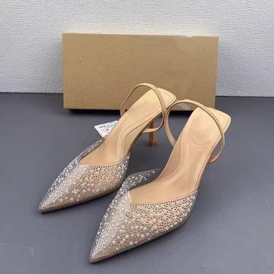 Туфли на высоком каблуке TRAF женские прозрачные с жемчугом, осень 2024 г., элегантные туфли с острым носком и открытой пяткой, женские свадебные туфли-лодочки на шпильках