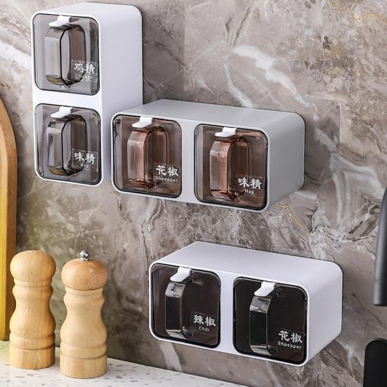 Настенные баночки для специй емкостью 300/600/900/1200 мл. Коробка-органайзер с ложкой. Экономия места на кухне. Товары для дома.