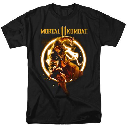 Mortal Kombat XI Скорпион Пламя Взрослая футболка 18/1 Черная Унисекс футболка