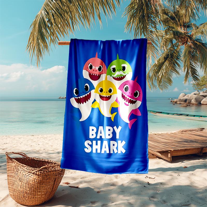 proof beach towel with B-Baby Shark pattern - soft,absorbent,quick-drying,machine washable - perfect for swimming,camping,bathing