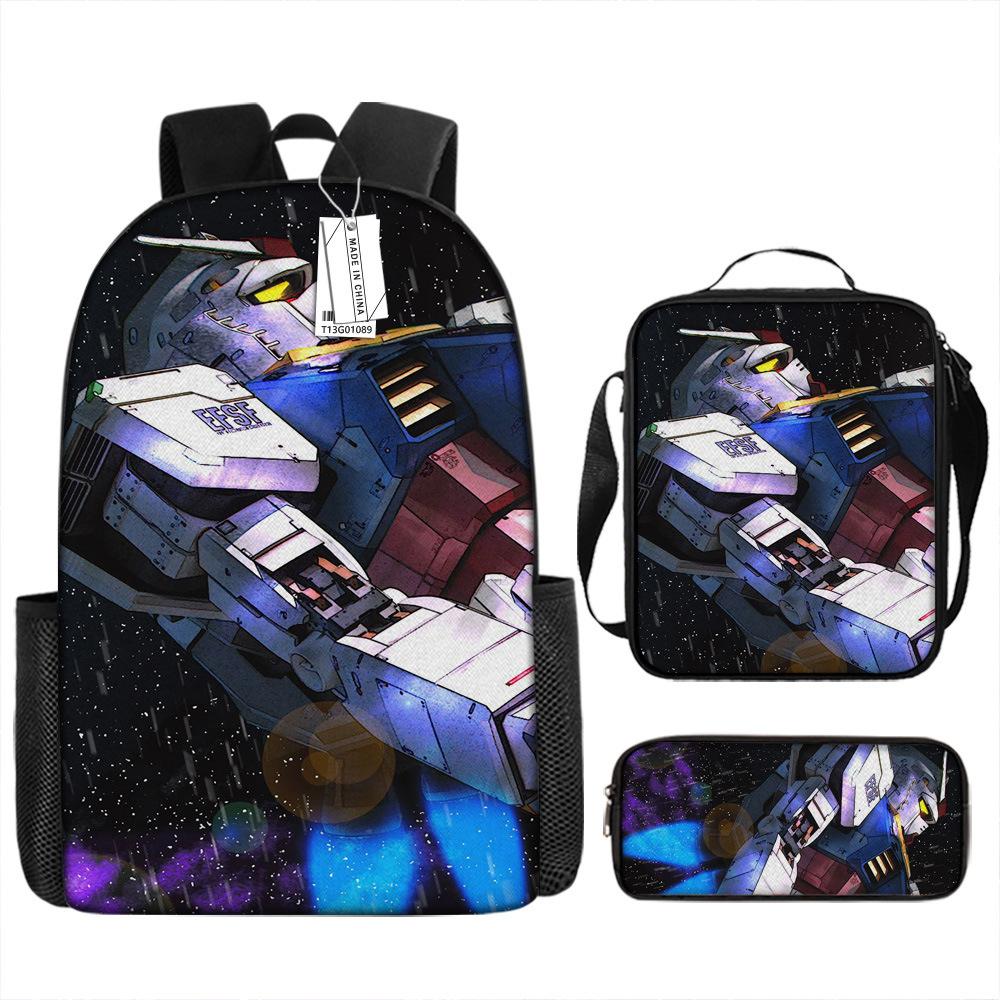 Школьный рюкзак Gundam Mecha для мальчиков и учеников начальной школы, сверхлегкий рюкзак с защитой от ударов, детский рюкзак в стиле анимации, набор из трех предметов.