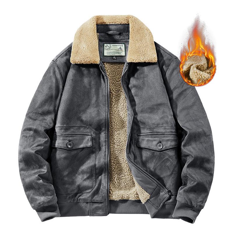 Осенне-зимнее замшевое хлопковое пальто, мужская рабочая одежда с лацканами, плюс бархатная куртка, молодежная свободная куртка в стиле ретро для мужчин