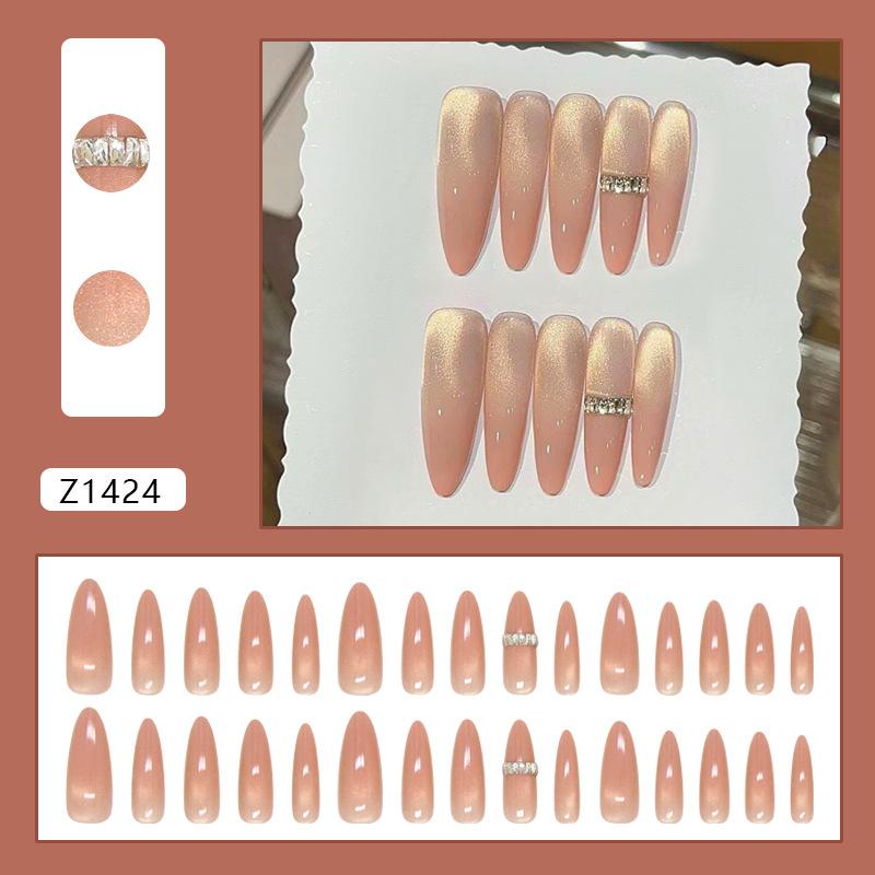 Summer Night Dream Cat Eye Glitter Press On Nails Medium Almond Sweet Simple For Ladies 30pcs Box & Strip