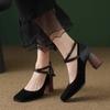 Fashion Women's Retro Square Toe Thick-soled Pumps Cross Buckle Strap Mary Jane Shoes High Heels Women's Buckle Block Heels