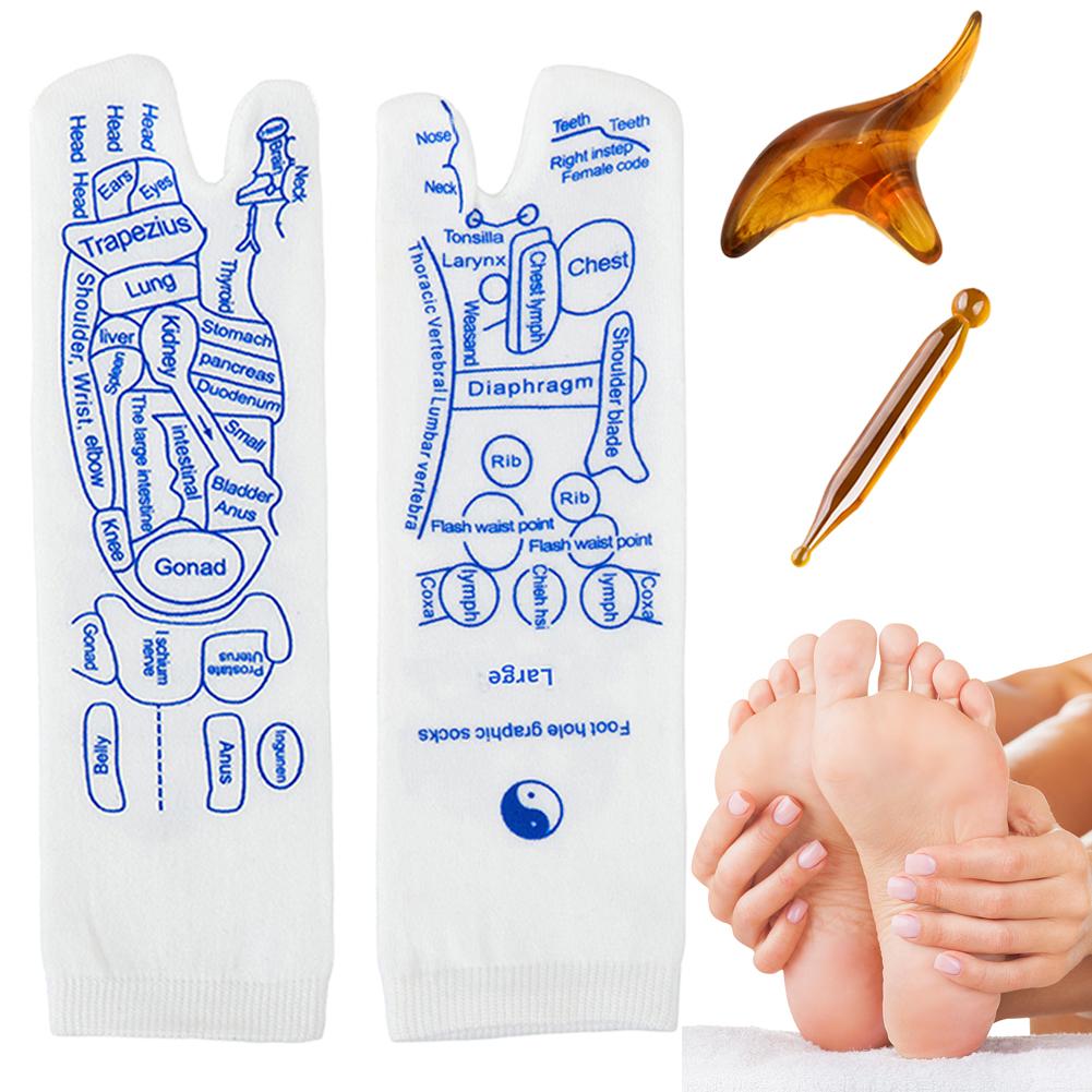 Носки для акупрессуры с массажным инструментом для массажа ног Носки для снятия усталости ног Английская иллюстрация Носки для точек на ногах