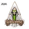 Front Porch Decoration Halloween Wooden Welcome Sign, Skeleton Reaper Irregular Door Decor, Rustic Wood Sign Wall Hanging Ornament for Home