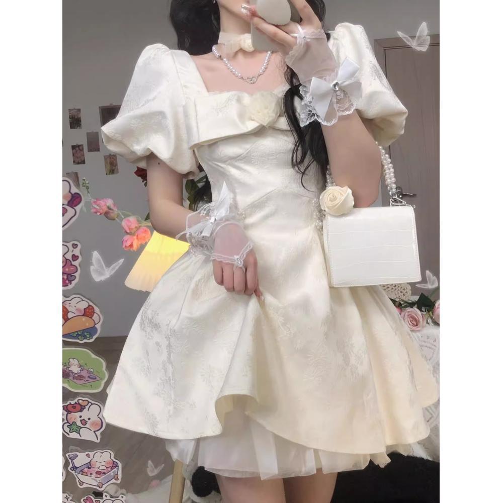 Платье с рукавами-буфами и бантом, сказочное летнее платье на день рождения, платье беглой принцессы, пышное короткое платье, миниатюрное