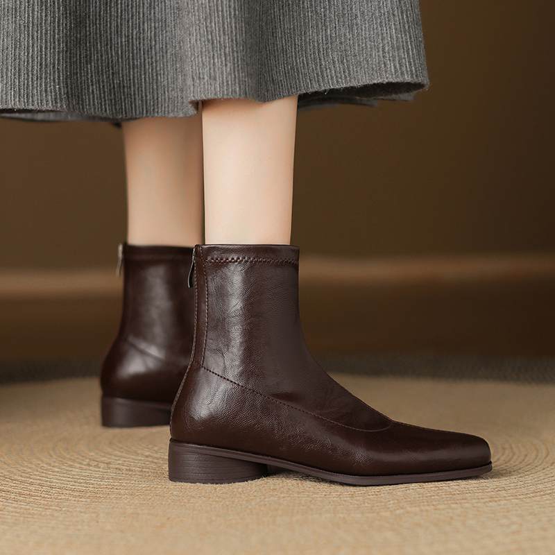 Krazing Pot Зимние ботильоны из микрофибры с квадратным носком, современный размер 33, размер 43, металлические заклепки, средний каблук, на молнии, женские ботильоны