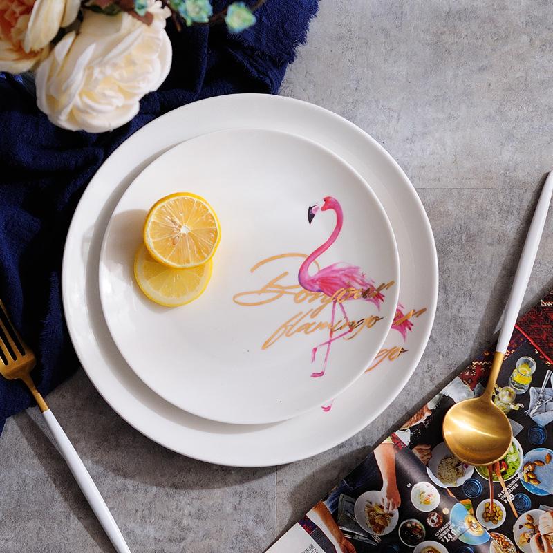 Новая креативная английская тарелка с фламинго, посуда, керамическая тарелка, тарелка для стейка, тарелка для завтрака