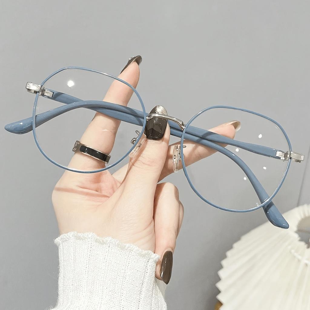 1 Pair Stylish Milk Coffee Round Glasses for Students PC Frame Anti Blue Light Protection