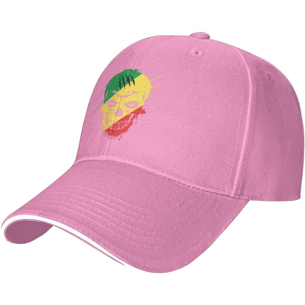 Congo Skull Flag Color Pop Art Baseball Cap Polyester Sun Hat Adjustable Casual Pink Cap