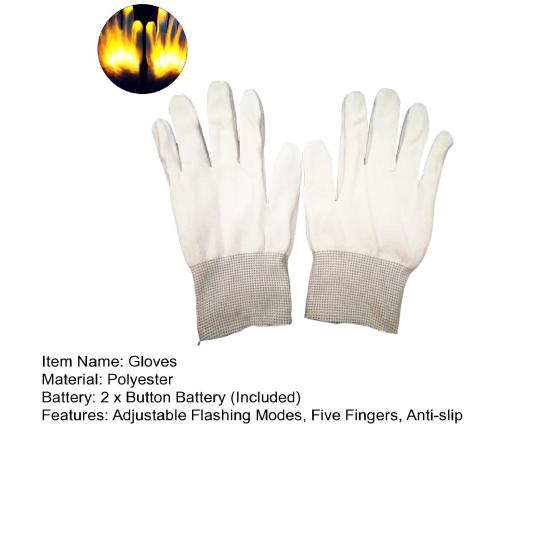 1 пара светодиодных клубных перчаток с регулируемыми режимами мигания, противоскользящими кнопками, питание от батареек