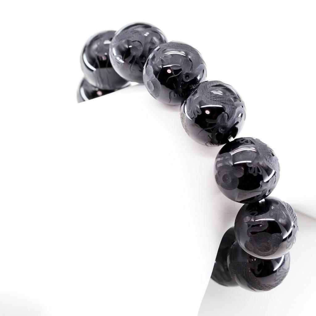 Sekihui Natural Stone Uncarved Emperor Dragon Onyx 20 мм AAAA Rank Large Beads Bracelet Beautiful Power Stone Natural Stone that shined in the black