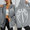 Creative Wings Skeleton Design Print Zipper Hoodie Woman Fashion Fleece Hoody Autumn Sportswear Street Casual Top