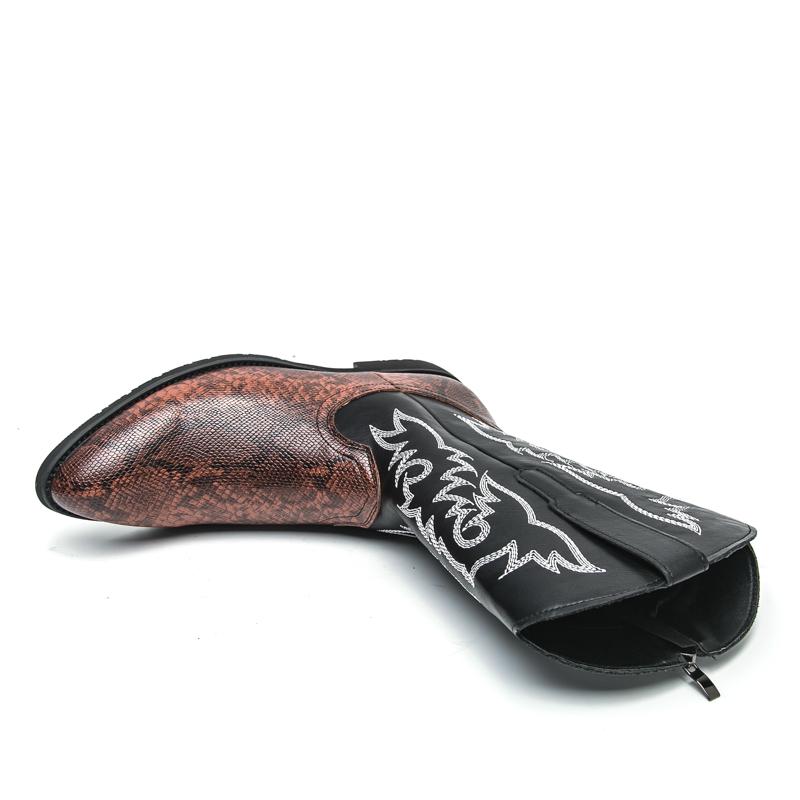 Мужские вышитые ковбойские сапоги с острым носком, повседневные, в стиле ретро, из кожи, мужские сапоги до середины икры, большого размера