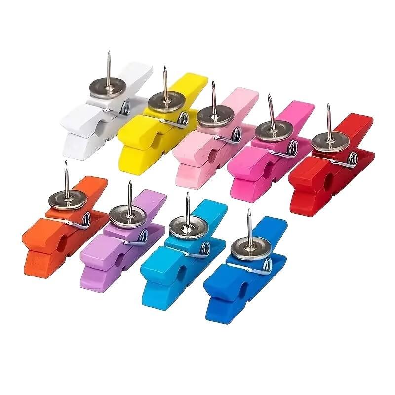 50 шт. Пастельные кнопки-гвоздики с деревянными прищепками - Цветные канцелярские кнопки для классной комнаты, офиса, домашних досок объявлений|Яркие кнопки-гвоздики