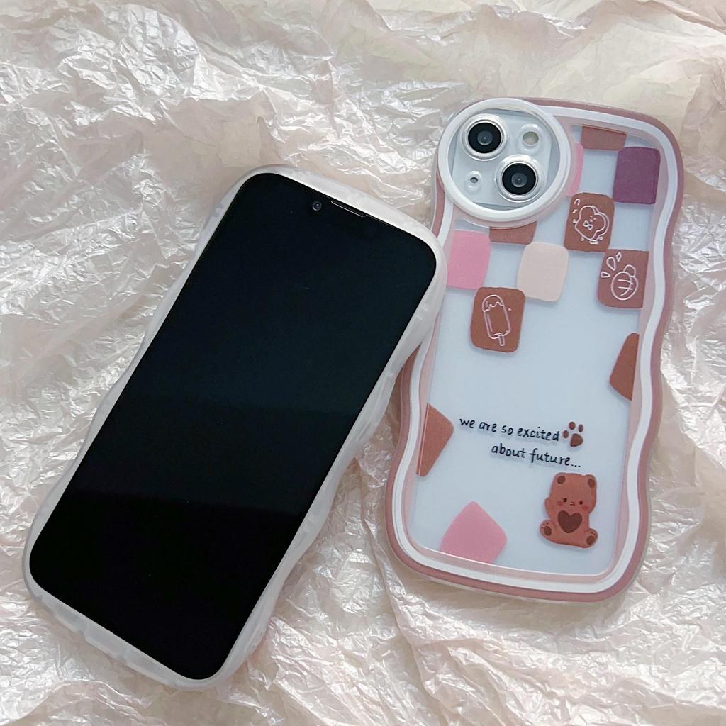 Transparent Wave Edge Painted Silicone Case for Xiaomi Redmi Note 10 11 12 iPhone 15 14 13 11 Samsung A54 A34 A24 Funda Cat Piggy Bear Cover Bumper