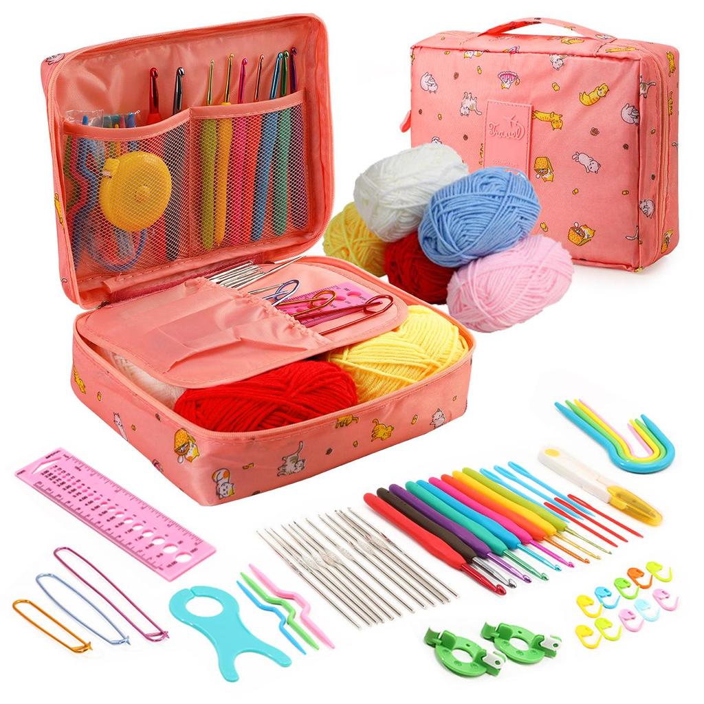 Beginner Crochet Kit with Multi-color Storage Bag and Yarn Accessories