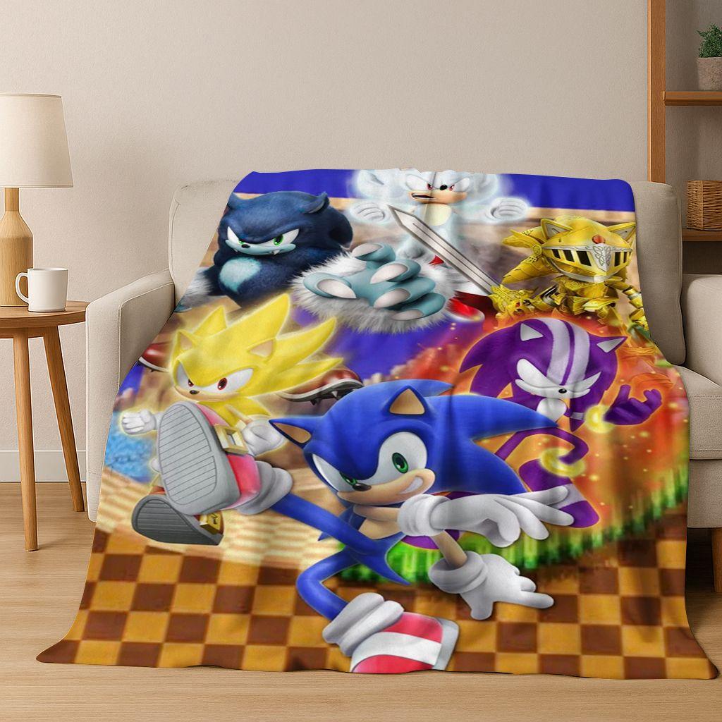 Classic S-Sonic Cartoon Game Flannel Blanket Soft Warm Throw Blanket for Bed Bedroom Living Room Travel Picnic Office Gift Kids