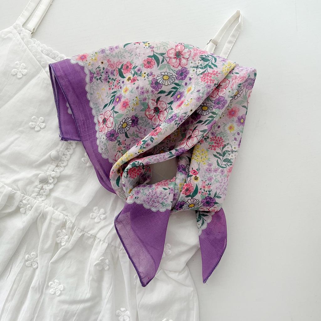 Retro Countryside Small Square Scarf French Artistic Cotton And Linen Scarf Women'S Spring And Autumn Summer Sun Shading And Sun Protection Headscarf