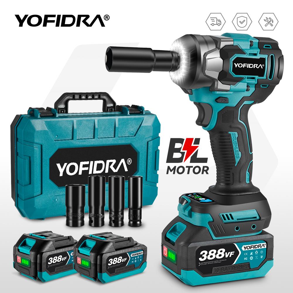 Yofidra 1200 Н.м бесщеточный электрический ударный гайковерт 1/2'' аккумуляторная отвертка для ремонта автомобиля 5 передач электроинструмент для аккумулятора Makita 18 В