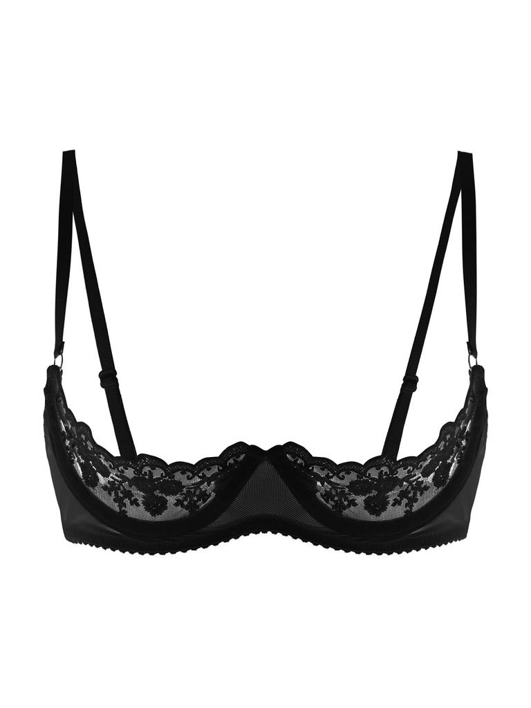 Womens Sheer Floral Lace Underwired Bra Underwear Adjustable Strap Unlined Brassiere Lingerie