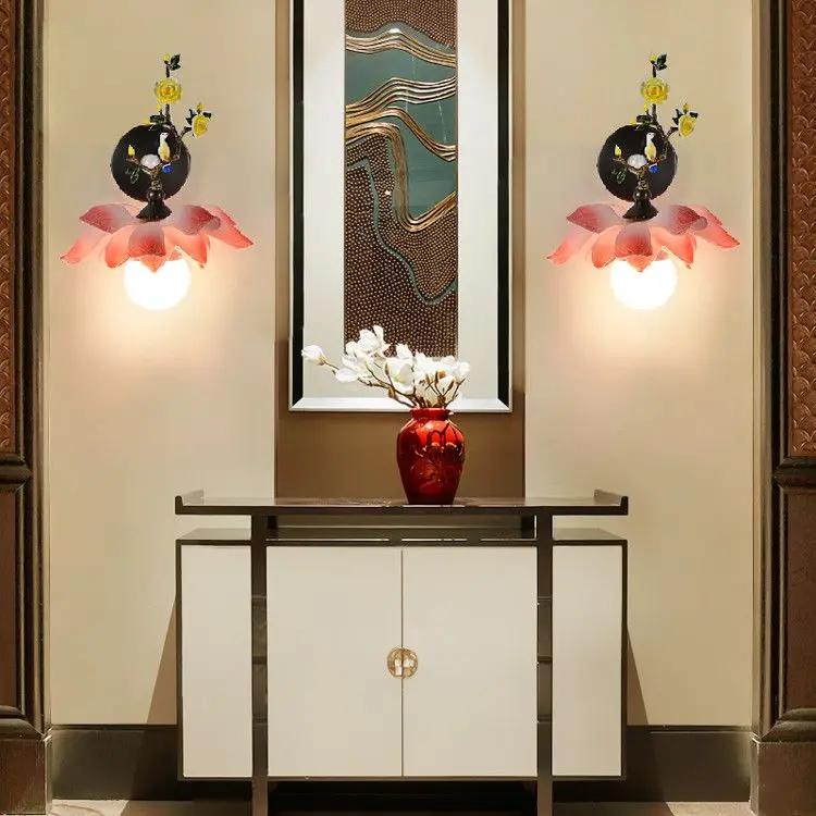 Настенный светильник в китайском стиле, художественный настенный светильник "Лотос", оригинальность, гостиная, спальня, чайная комната, коридор, декоративный свет