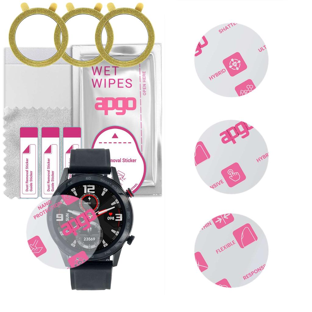 3x Apgo Ultra-Clear Hybrid Protective Glass Compatible with Watchmark Fashionwatch WDT95, Flexible Nano Glass, Great Replacement for Tempered Glass, S