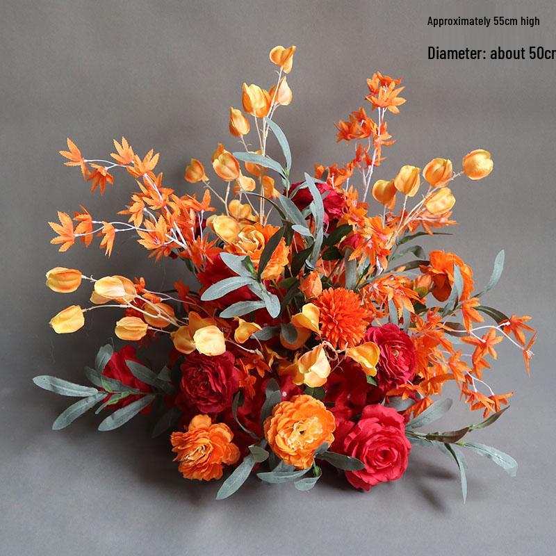 Autumnal Orange Silk Flower Pots for Wedding Aisle Décor