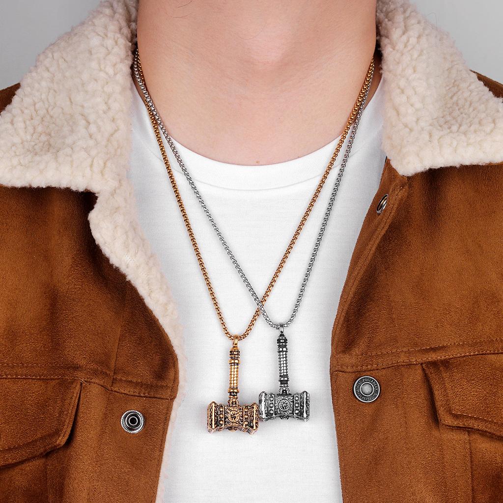 Thor's Hammer Mens Long Necklaces Pendants Chain Punk Hip Hop for Boy Male Stainless Steel Jewelry Creativity Gift Wholesale 3