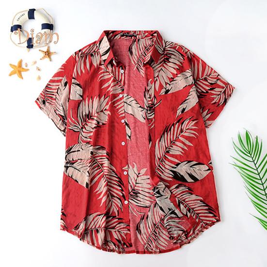 Daydreamer Мужская рубашка с лацканами и принтом листьев, легкая гавайская рубашка с короткими рукавами и пуговицами для клуба