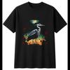 Double Exposure Heron with Roses Bird Mens T-Shirt Black 100% Cotton Printed