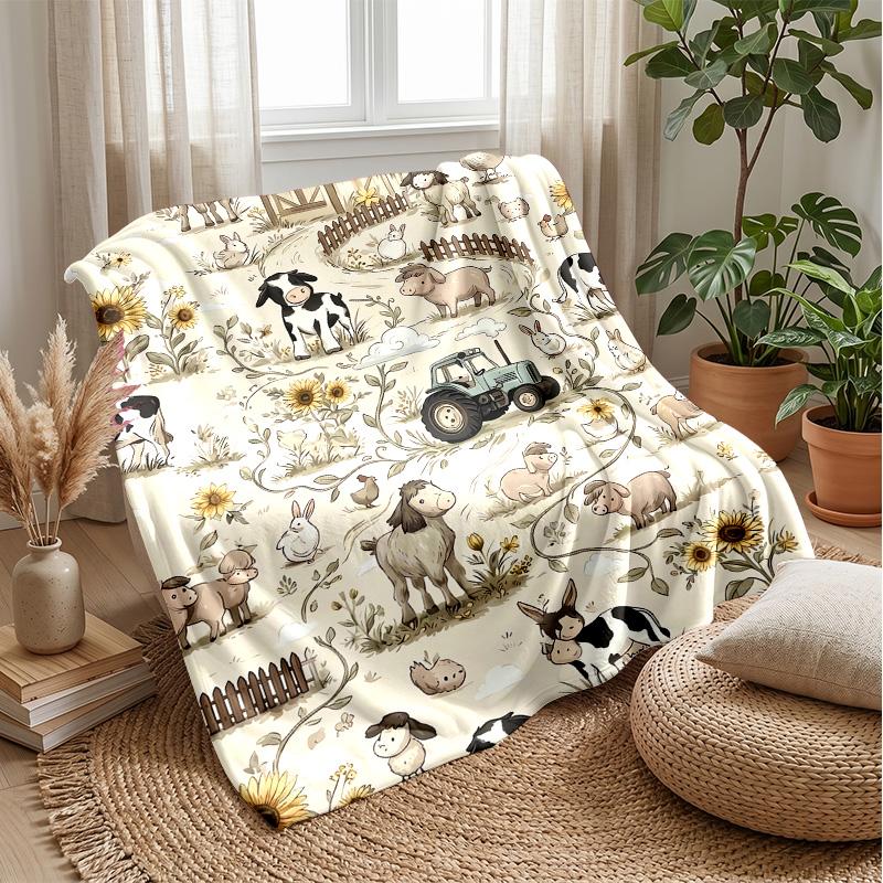 Rural Farm Animals Theme blanket Lightweight Warm Flannel Blanket Decorative Throw Blanket for Home Decoration