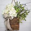 Door Hanger Basket Wreath Spring Summer Artificial Flowers in Wicker Basket for Front Door Rustic Rattan Hanging Basket Wreath for Home Porch Entryway