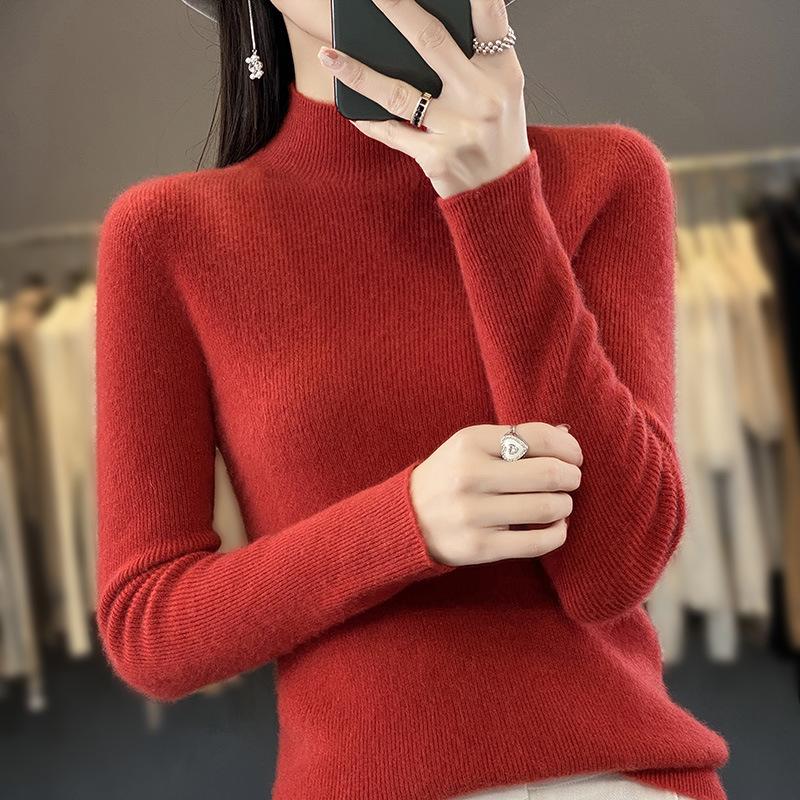 INDFS Женская мода Повседневный Осень Зима Однотонный Принт Длинный Рукав Полуводолазка Свитера