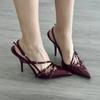 Fashion New Ankle Strap Summer Women Sandals Shoes Women Fashion Pointed Toe Thin High Heel Shoes Ladies Dress Pumps Women Shoes