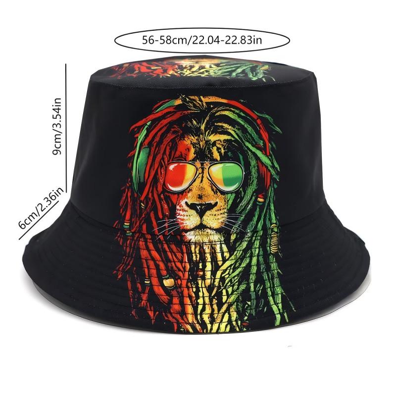 POD Lion Dreadlocks All-Over Print Fisherman Hat Hip Hop Bucket Cap Unisex Outdoor Sun Protection