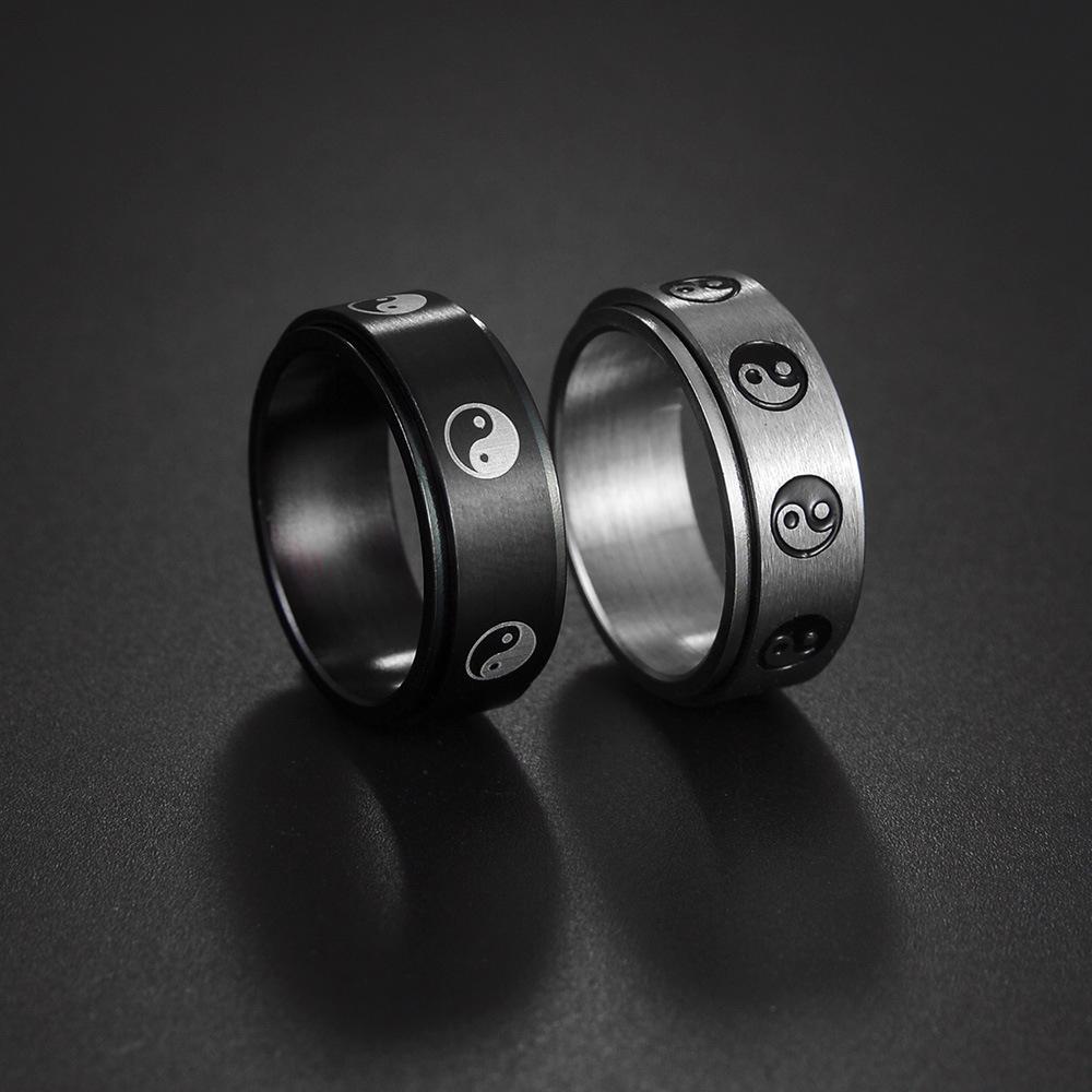 Fashion Yin Yang Tai Chi Stainless Steel Spinner Rings For Women Men Trandy Chinese Style Rotatable Fidget Ring Men Wedding Band