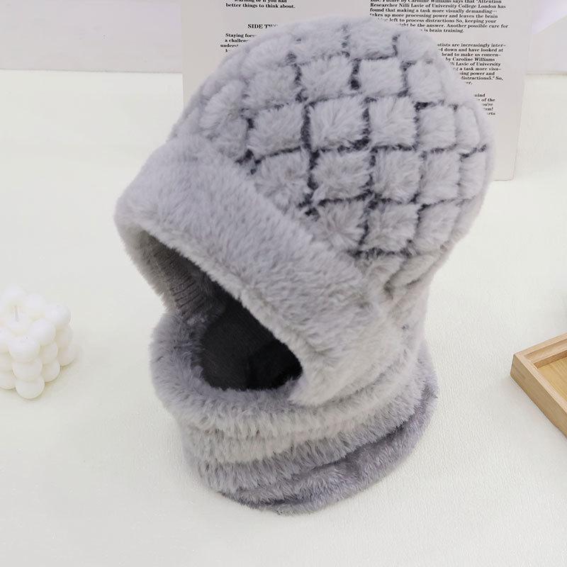 Модный клетчатый плюшевый теплый шарф-шапка цельный женский зимний для улицы, для велоспорта, ветрозащитный, для шеи, плюшевая шапка