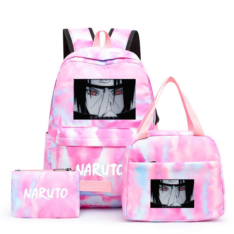 3 шт., школьный рюкзак в стиле аниме для девочек Y2K с сумками для обеда, школьный рюкзак, комплект холщовых сумок, детская сумка-ручка