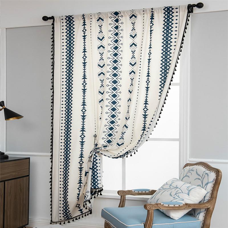 Богемная оконная занавеска для спальни с кисточками из хлопка и льна, винтажная занавеска в стиле кантри в стиле бохо, черно-белая
