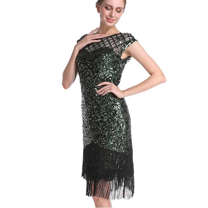 Party Sexy Dress Fashion Plus Size Women's Bead Embroidered Sequin Tassel Dress