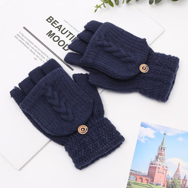 Women's Cable Knit Faux Cashmere Half-finger Flip Gloves, Outdoor Warm And Cold-proof Thick Gloves