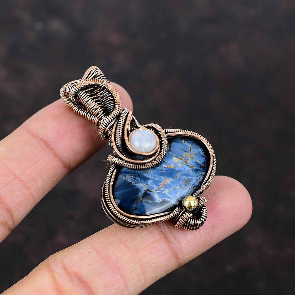 Кулон из драгоценного камня Pietersite, медная проволока, радужная подвеска из лунного камня, подвеска ручной работы, медные украшения, подарок на помолвку, ювелирные изделия Pietersite